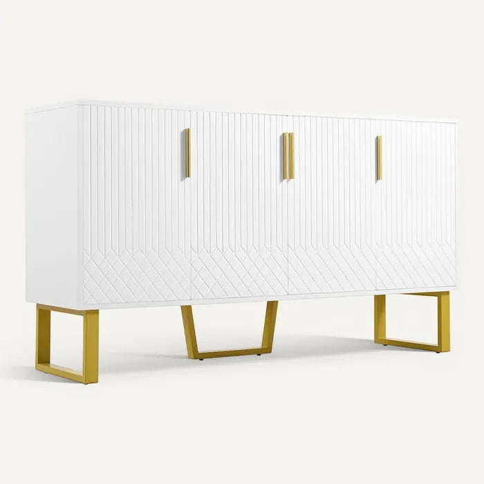 **Moderne witte kast met gouden handgrepen en geometrisch ontwerp**