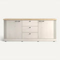 **Technische titel in het Nederlands: Moderne houten kast met drie lades en twee deuren**