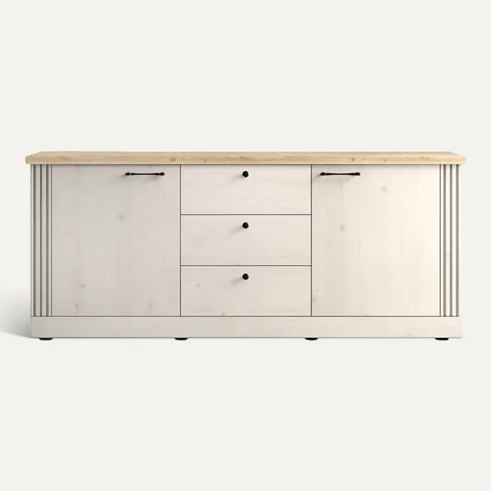 **Technische titel in het Nederlands: Moderne houten kast met drie lades en twee deuren**