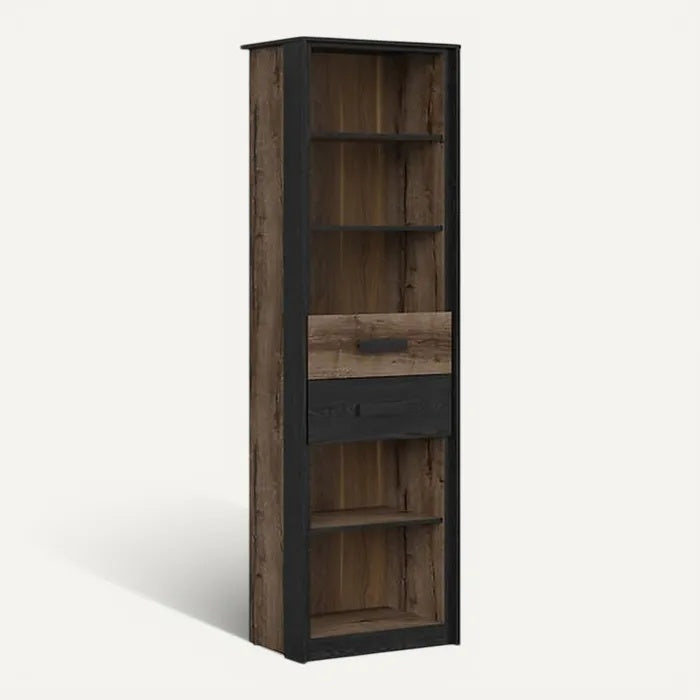 **Technische titel in het Nederlands: Stijlvolle boekenkast met lades en open planken**